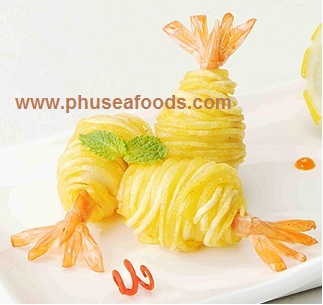 Frozen Potato rolled shrimps to EU market