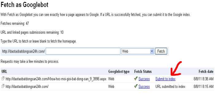 Sử dụng tính năng Fetch as Googlebot để Google Index website nhanh hơn